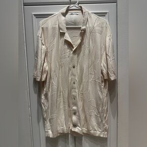 Zara Cream Leaf Pattern Textured 100% Cotton Shirt Extra Large